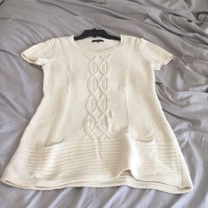 Short sleeve long sweater-cream color